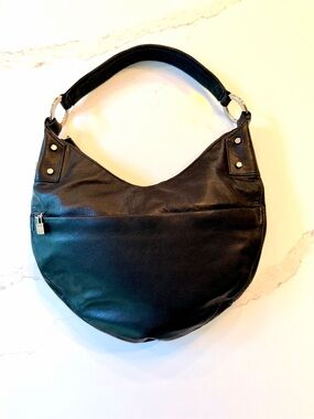Perlina New York Black Leather Hobo Shoulder Bag - Excellent Condition!